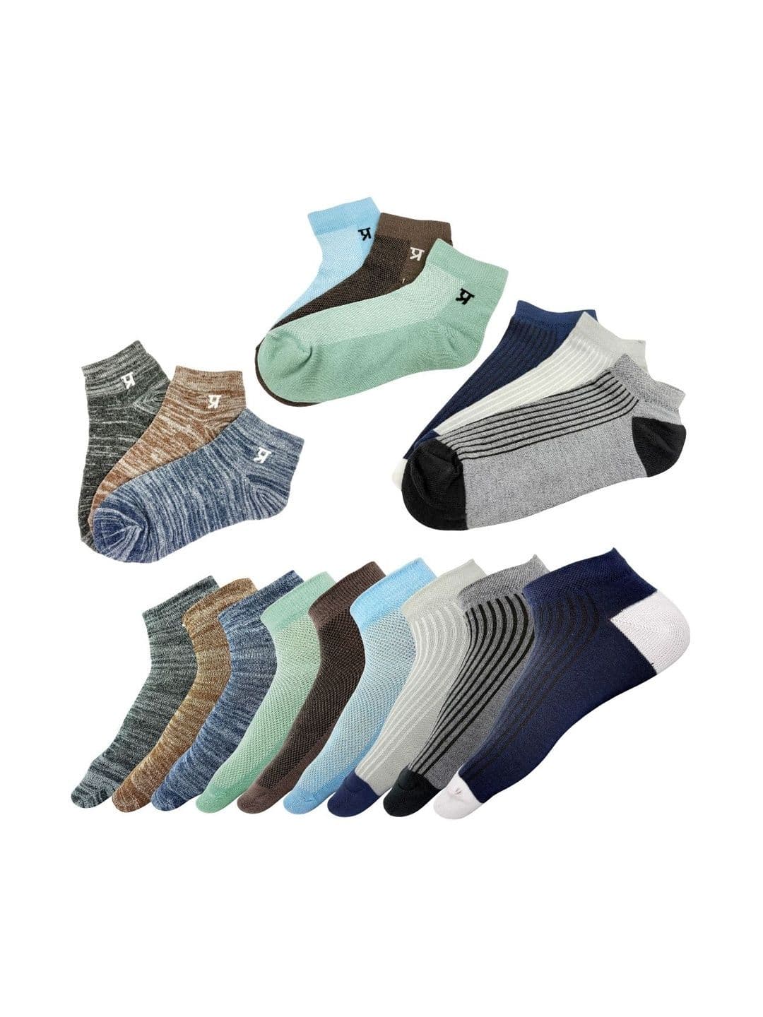 PRASTHAN Men Pack of 9 Cotton Blend Ankle Length Socks - view 1