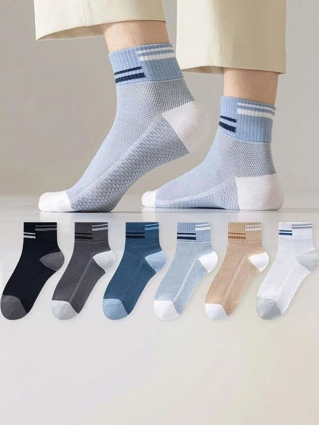 PRASTHAN Men Pack Of 6 Colourblocked Cotton Blend Ankle Length Socks - view 1