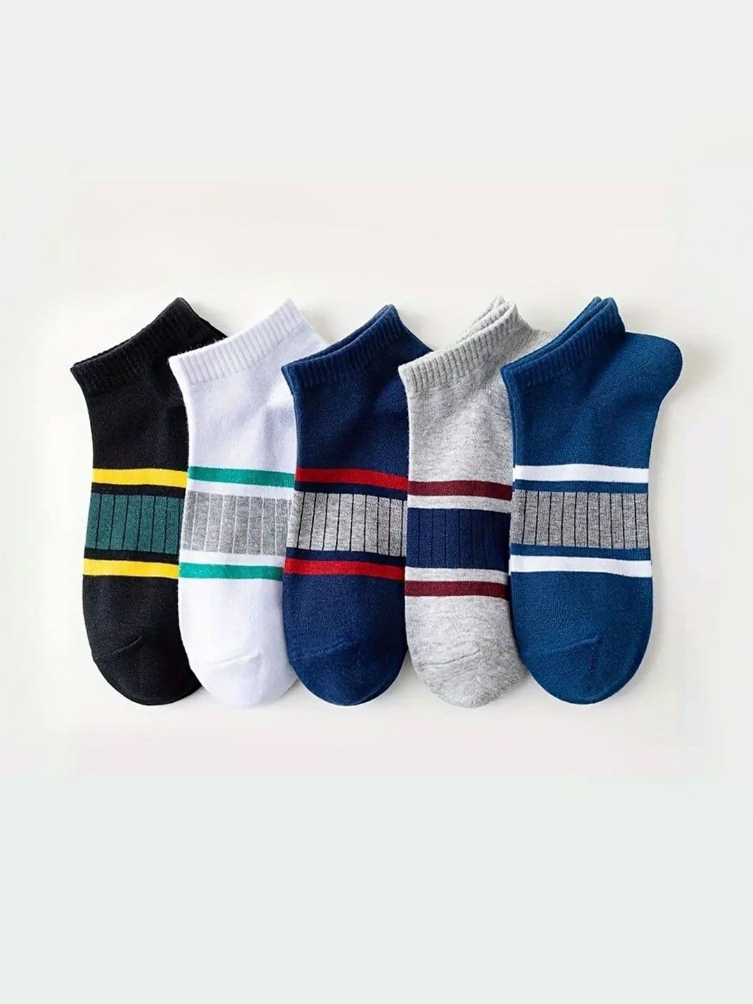 PRASTHAN Men Pack Of 5 Striped Cotton Blend Ankle Length Socks - view 1