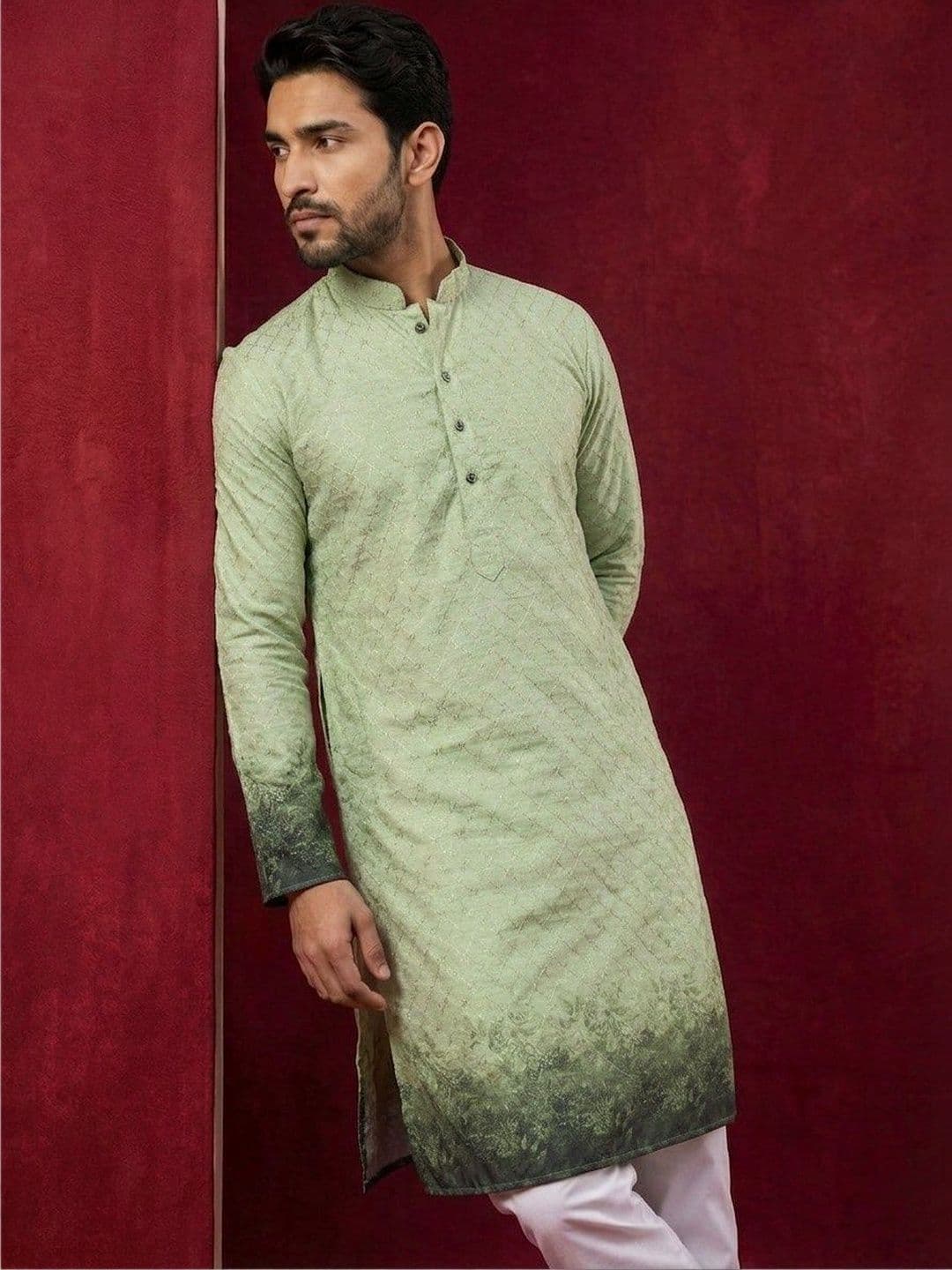 Dincharya Men Floral Printed Sequinned Kurta - view 1