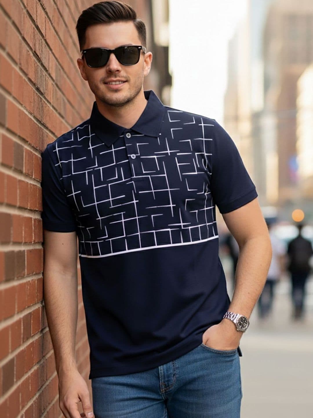 HERE&NOW Men Printed Polo Collar T-shirt - view 1
