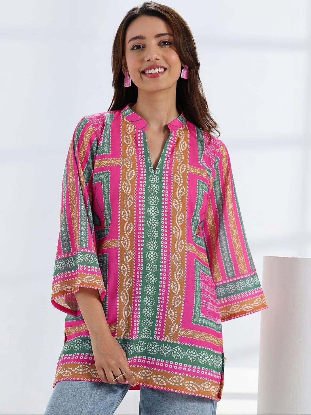 Libas Women Multi- Coloured Bandhani Printed Straight Short Kurti - view 1