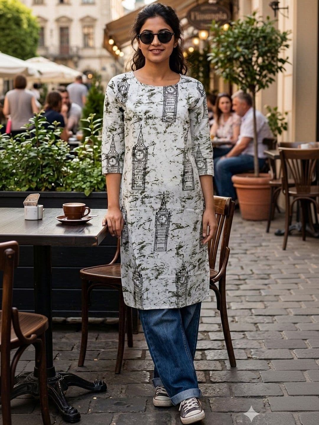 Zyla Women Abstract Printed Round Neck Cotton Kurta - view 1