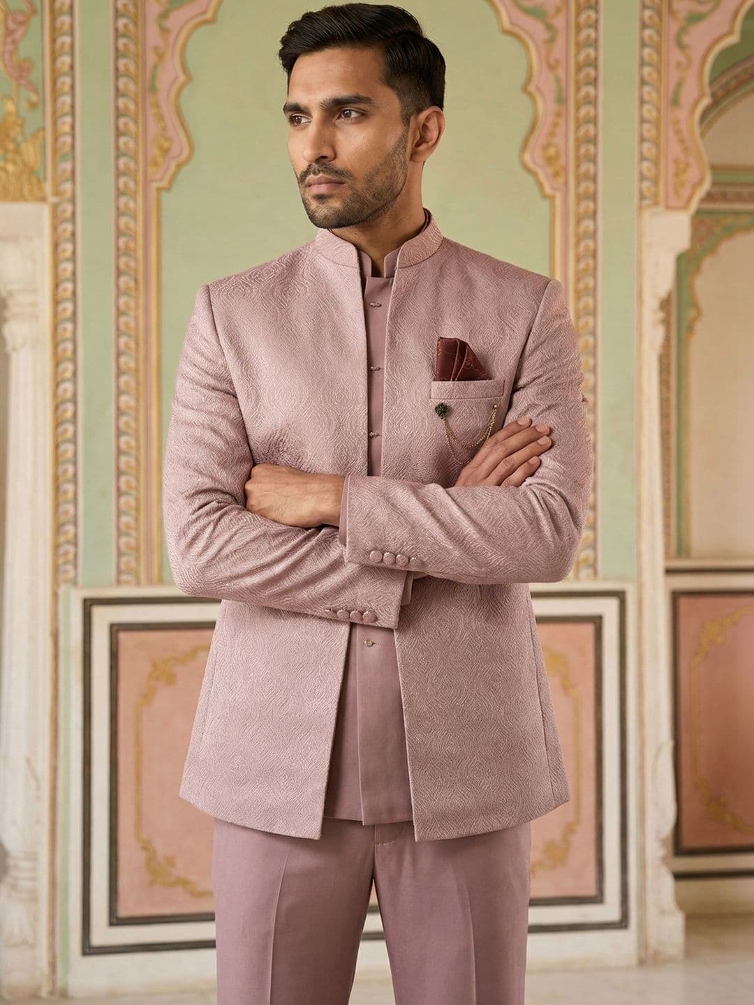 Jompers Textured Mandarin Collar Sherwani