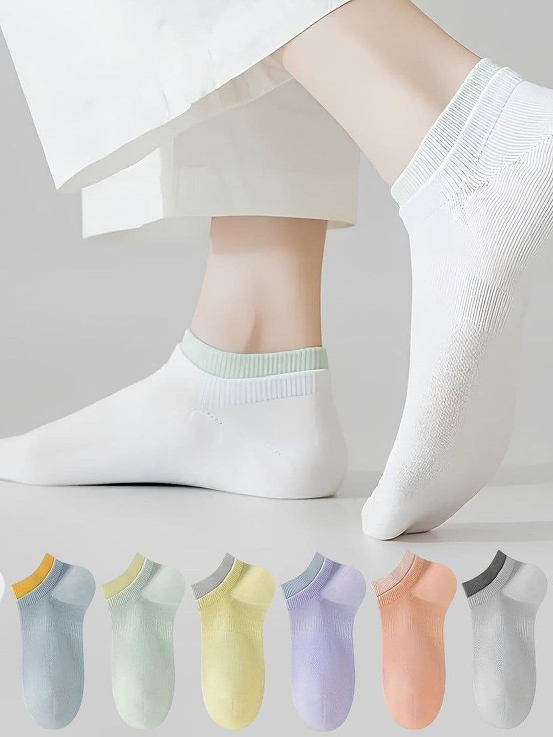 PRASTHAN Men Pack Of 8 Colourblocked Cotton Blend Ankle Length Socks - view 1