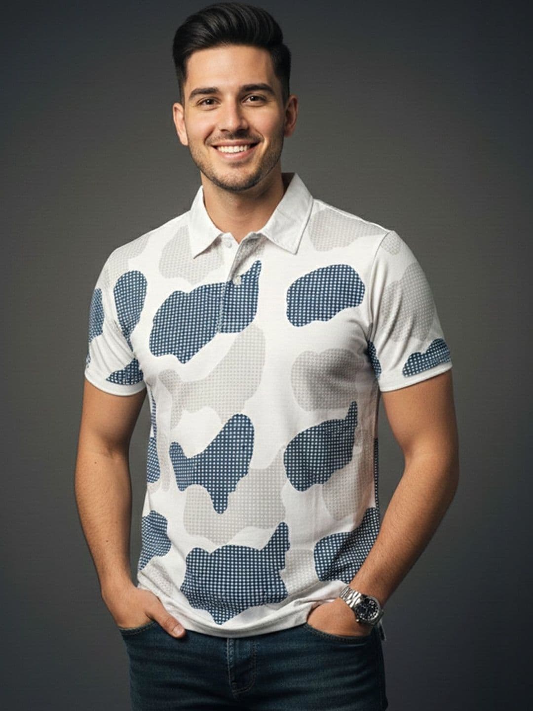 HERE&NOW Men Printed Polo Collar T-shirt - view 1