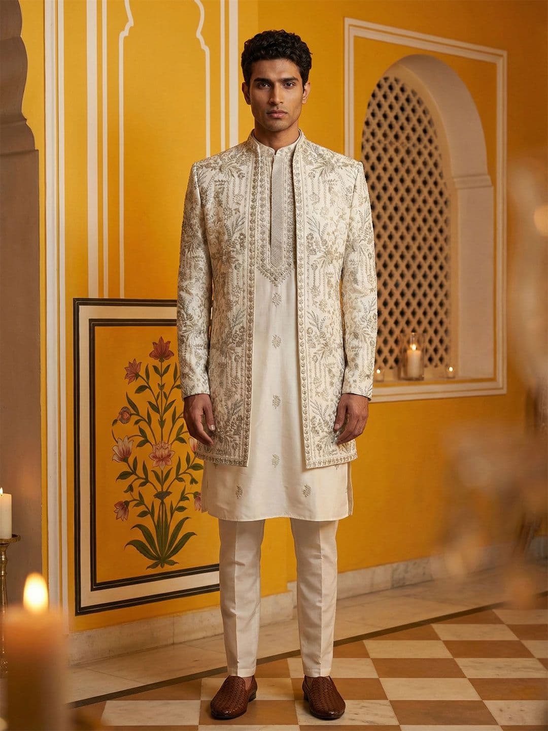 Jompers Embroidered Mandarin Collar Sherwani