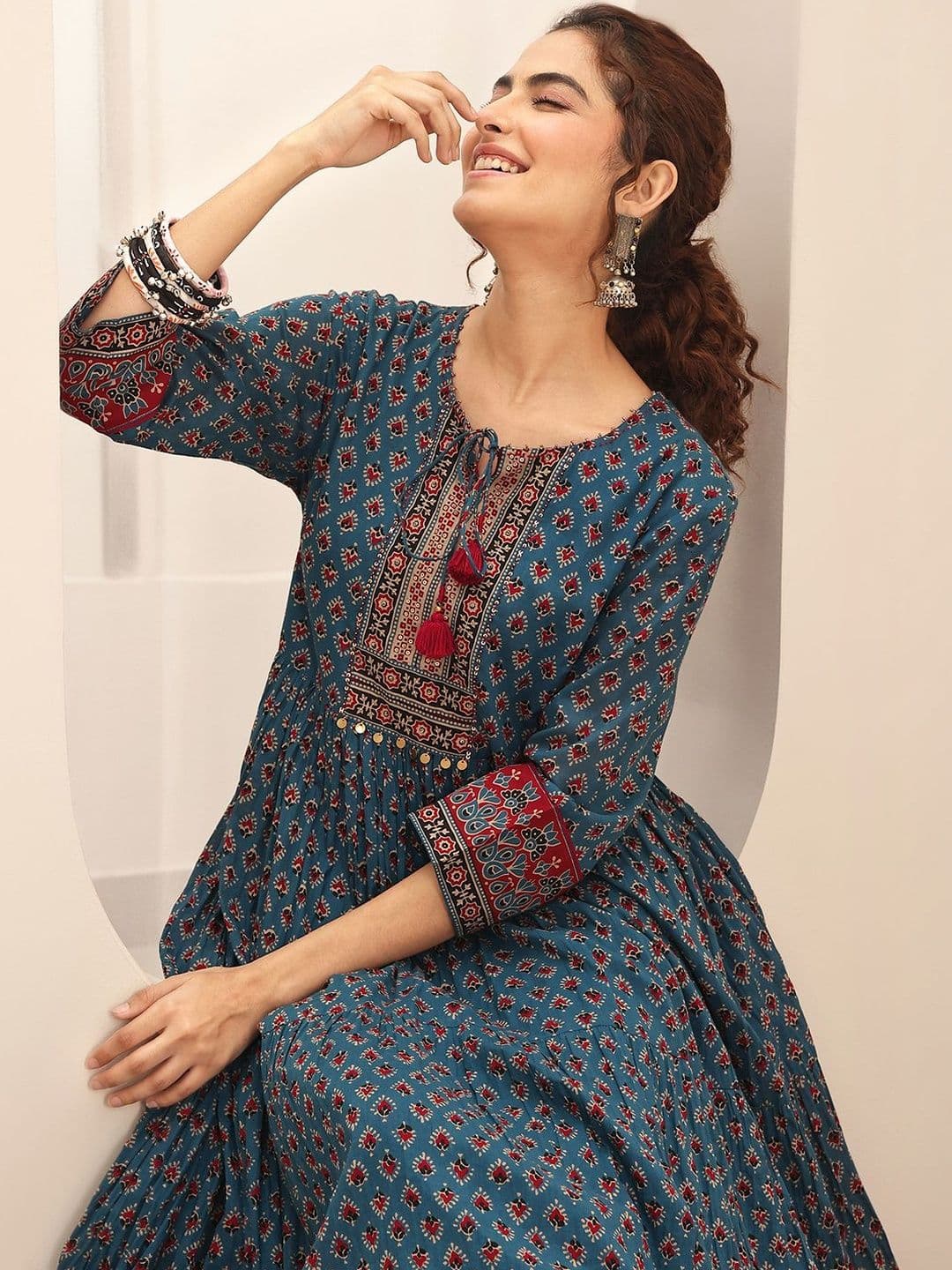 Libas Printed Round Neck Maxi Dress With Dupatta - view 1