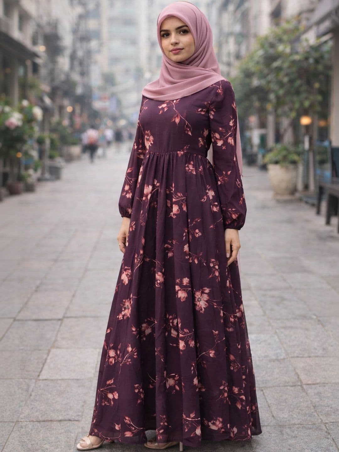 SARINKU Floral Print Georgette Fit & Flare Maxi Dress - view 1