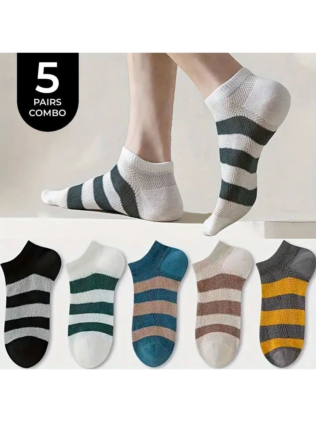 PRASTHAN Men Pack of 5 Cotton Blend Ankle Length Socks - view 1