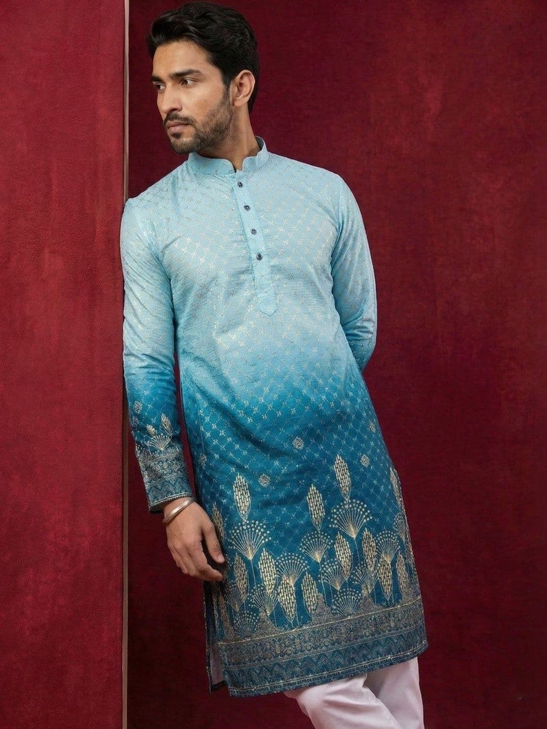 Dincharya Men Ethnic Motifs Printed Sequinned Kurta - view 1
