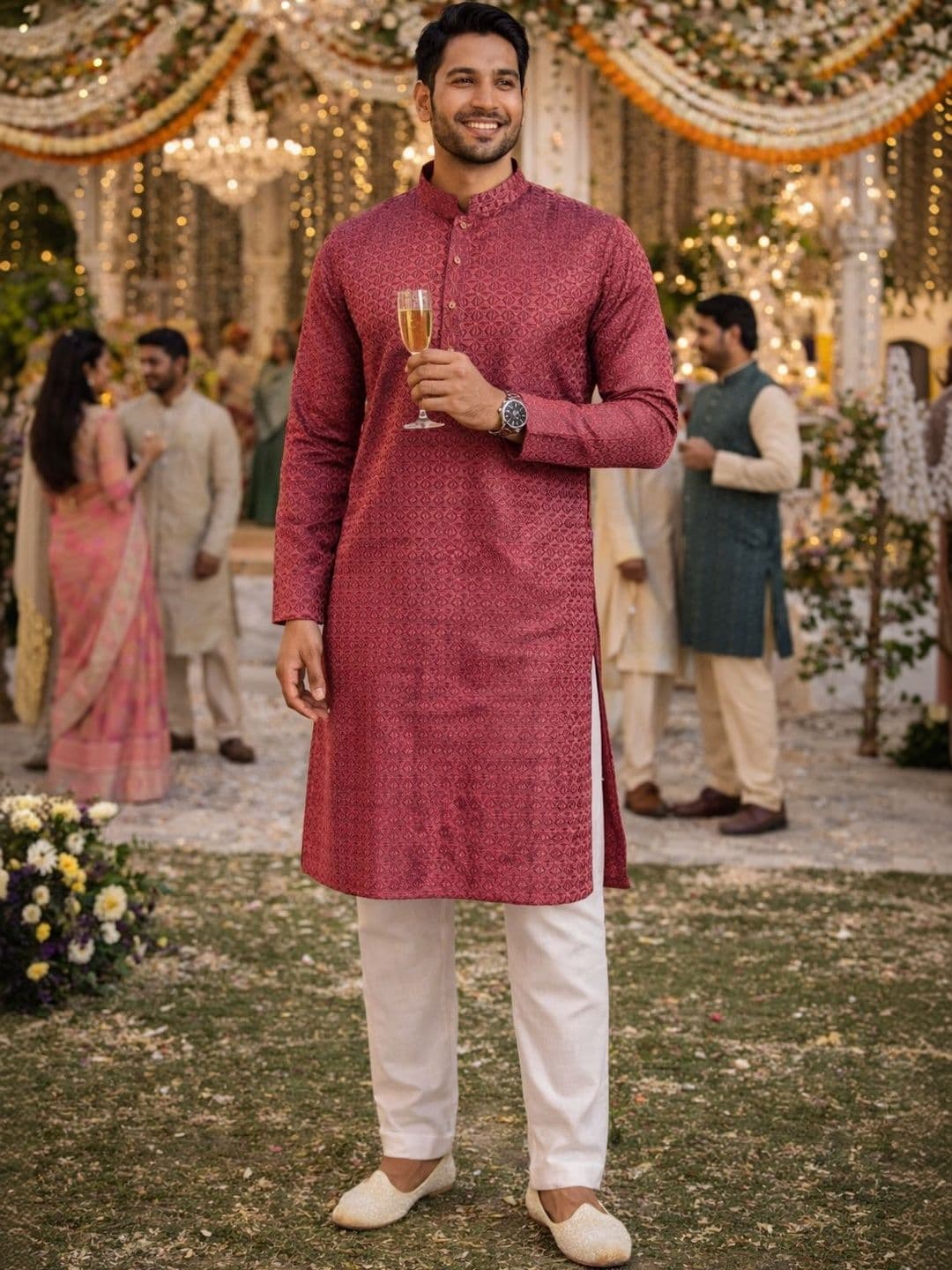 HERE&NOW Ethnic Motifs Embroidered Sequinned Mandarin Collar Kurta - view 1