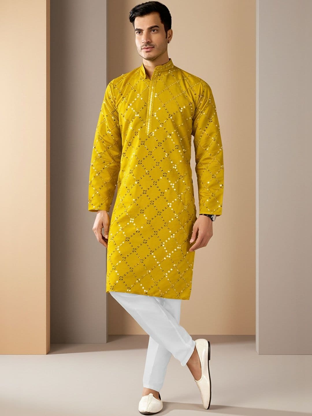 INDIROOP Ethnic Motifs Embroidered Mandarin Collar Pure Cotton Chikankari Kurta - view 1