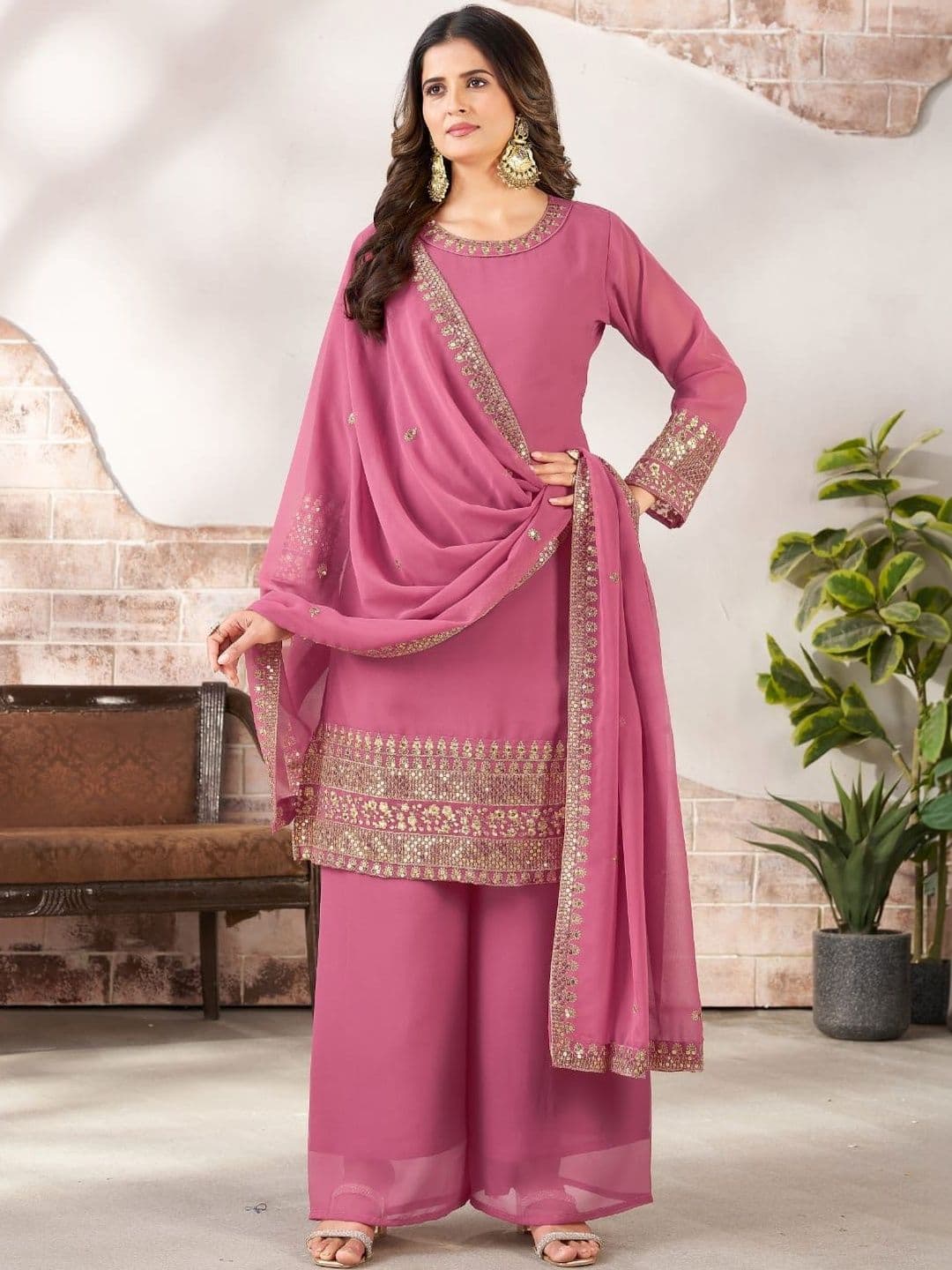 WAZIX Clothing Women Embroidered Regular Sequinned Kurta with Pyjamas & With Dupatta - view 1