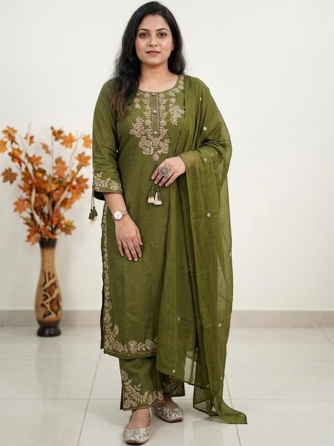 MILAAV Women Floral Embroidered Regular Kurta with Trousers & With Dupatta - view 1