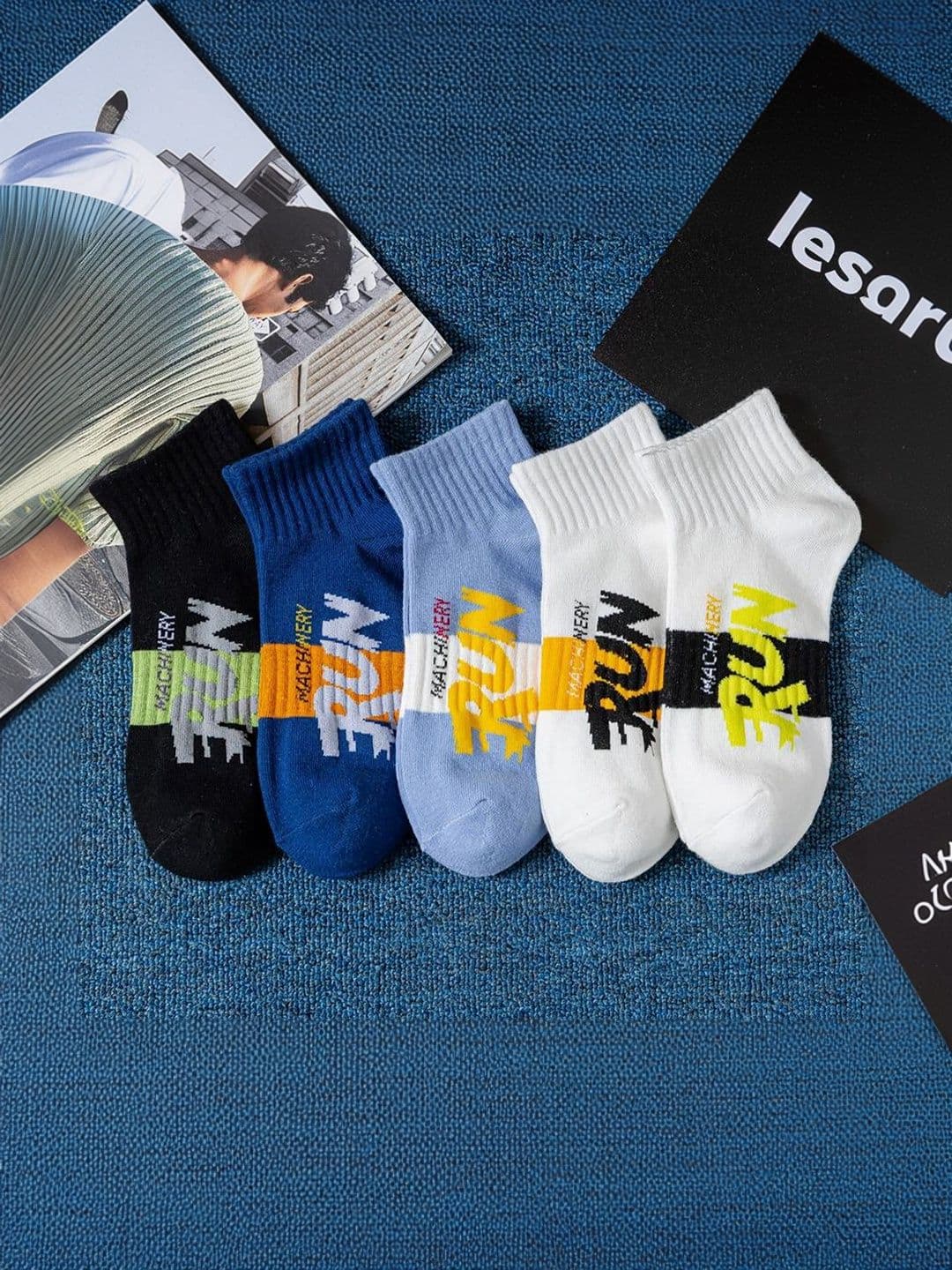 PRASTHAN Men Pack Of 5 Patterned Cotton Blend Ankle Length Socks - view 1