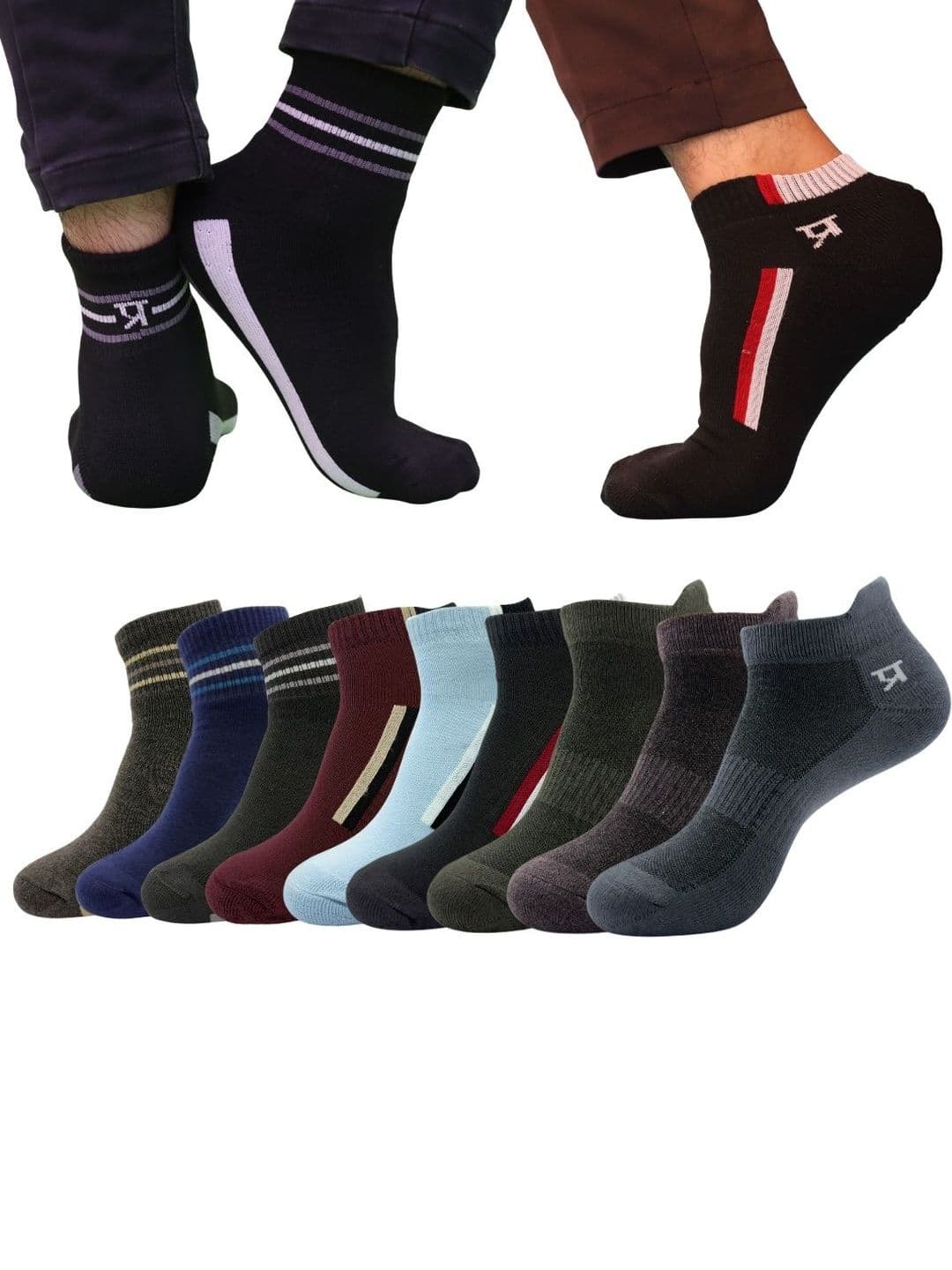 PRASTHAN Men Pack of 9 Cotton Blend Ankle Length Socks - view 1