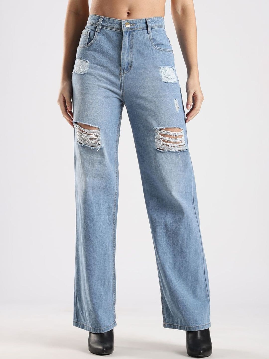zayla Women Cotton Tapered Fit High-Rise Mildly Distressed Jeans - view 1