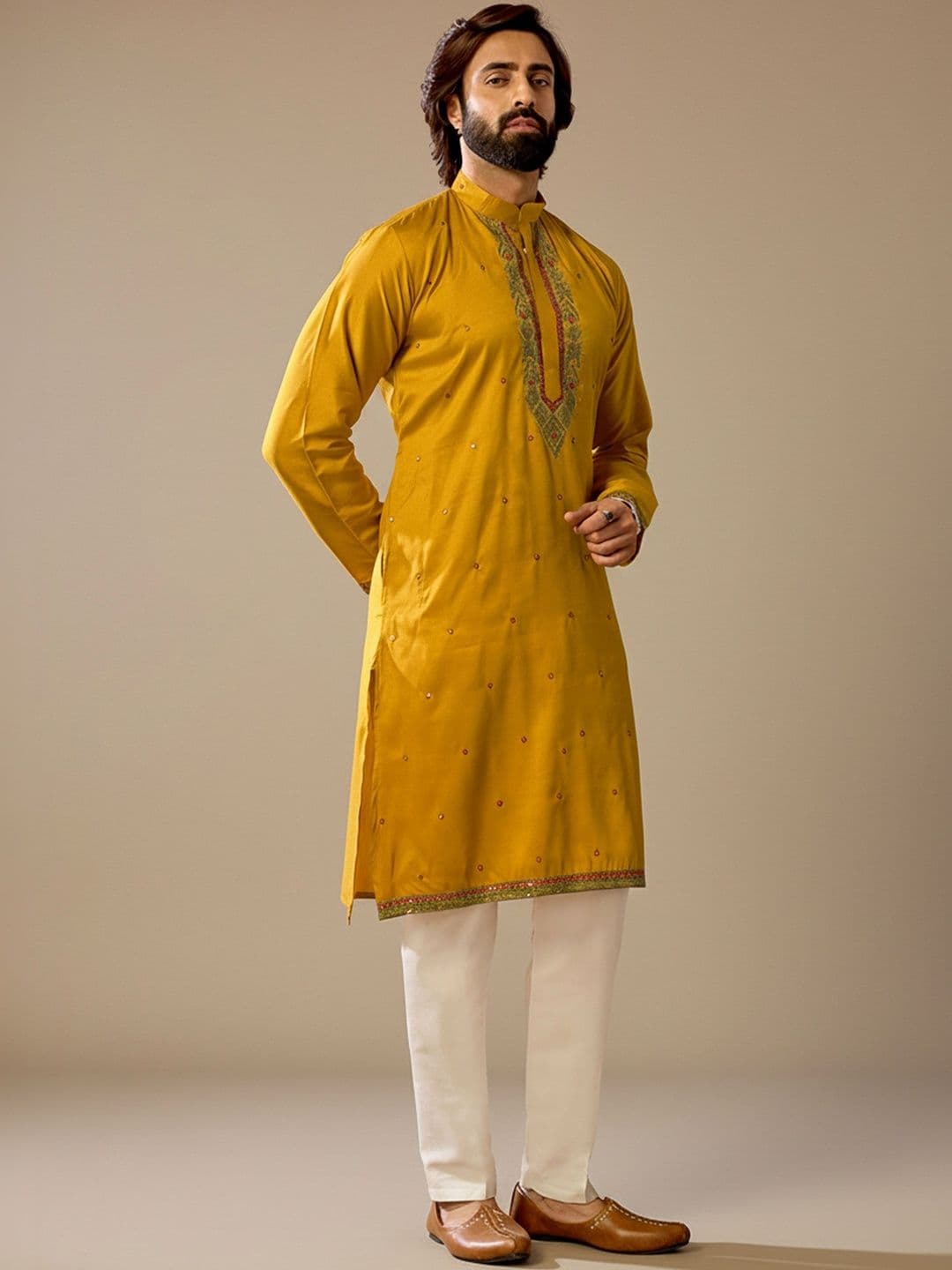 INDIROOP Floral Printed Mandarin Collar Cotton Kurta - view 1