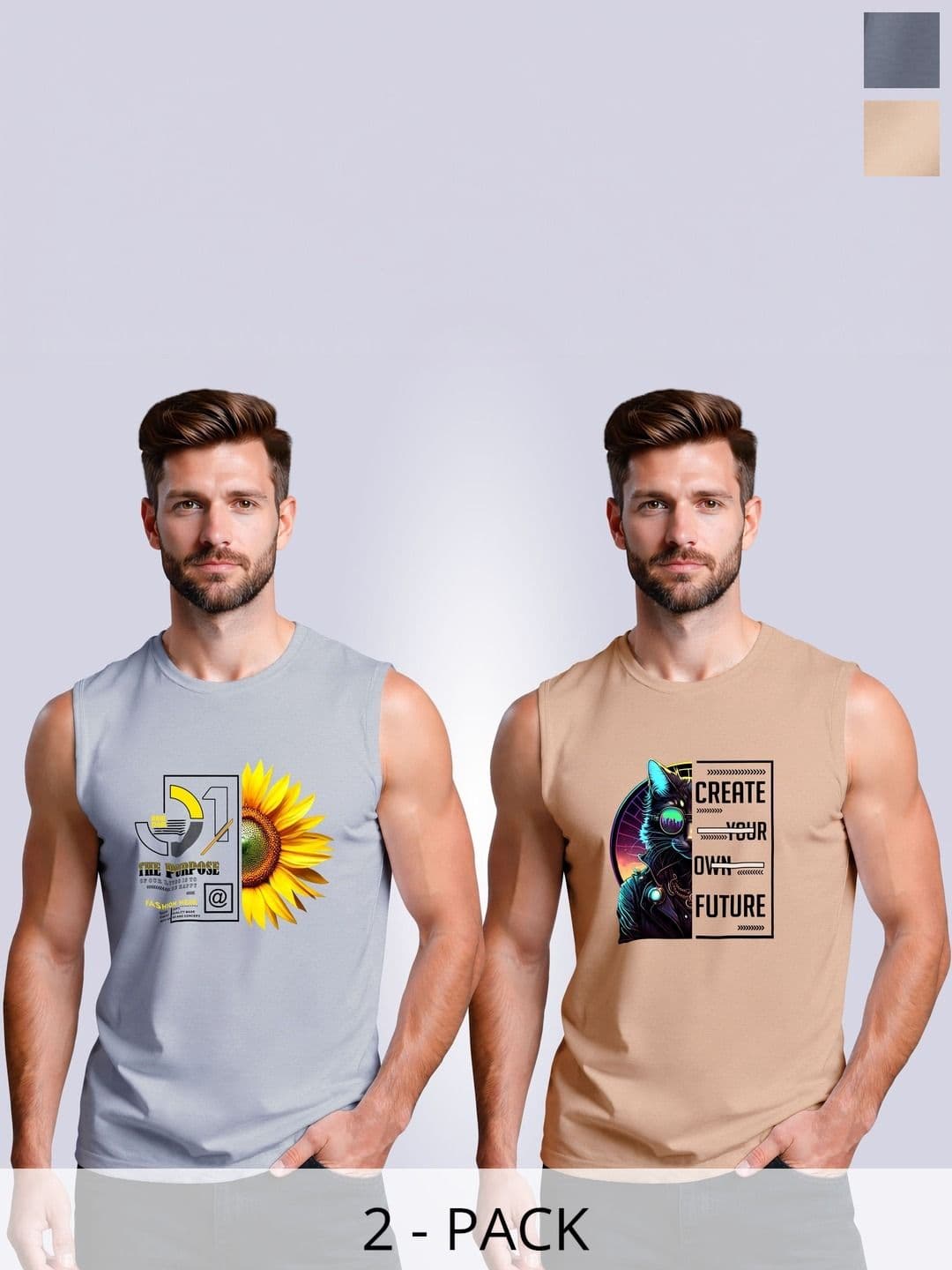 I&D Men 2 Printed Drop-Shoulder Sleeves T-shirt - view 1