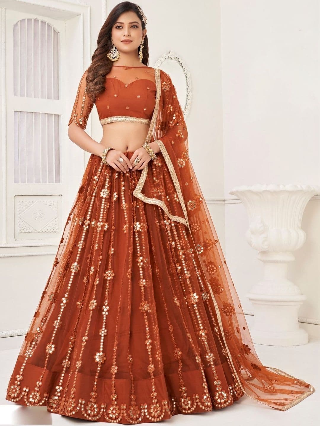 ODETTE Semi-Stitched Net Lehenga & Unstitched Blouse Net - view 1