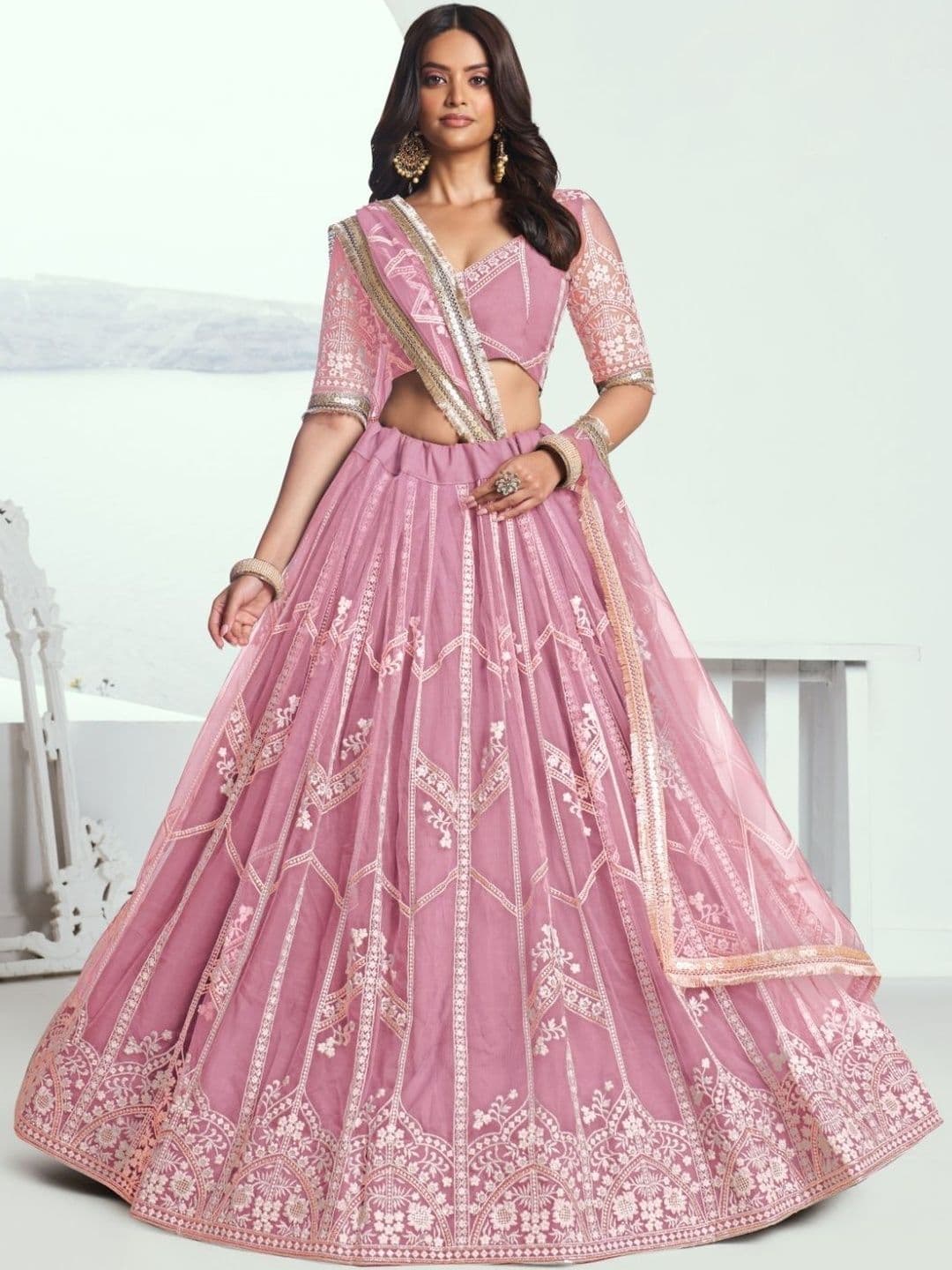 ODETTE Embroidered Lehenga Choli With Dupatta - view 1