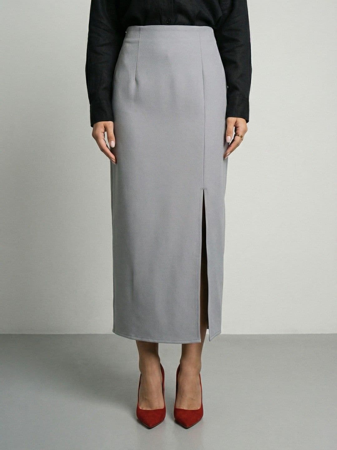 Phosphorus Women Front Slit Midi Straight Skirt - view 1