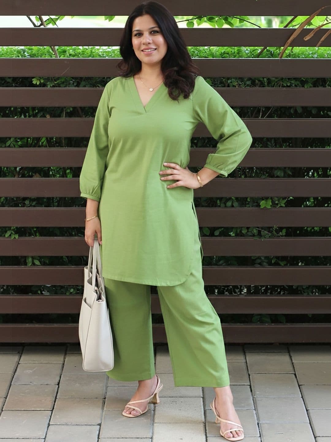 VHS FASHION Solid Tunic with Palazzos - view 1