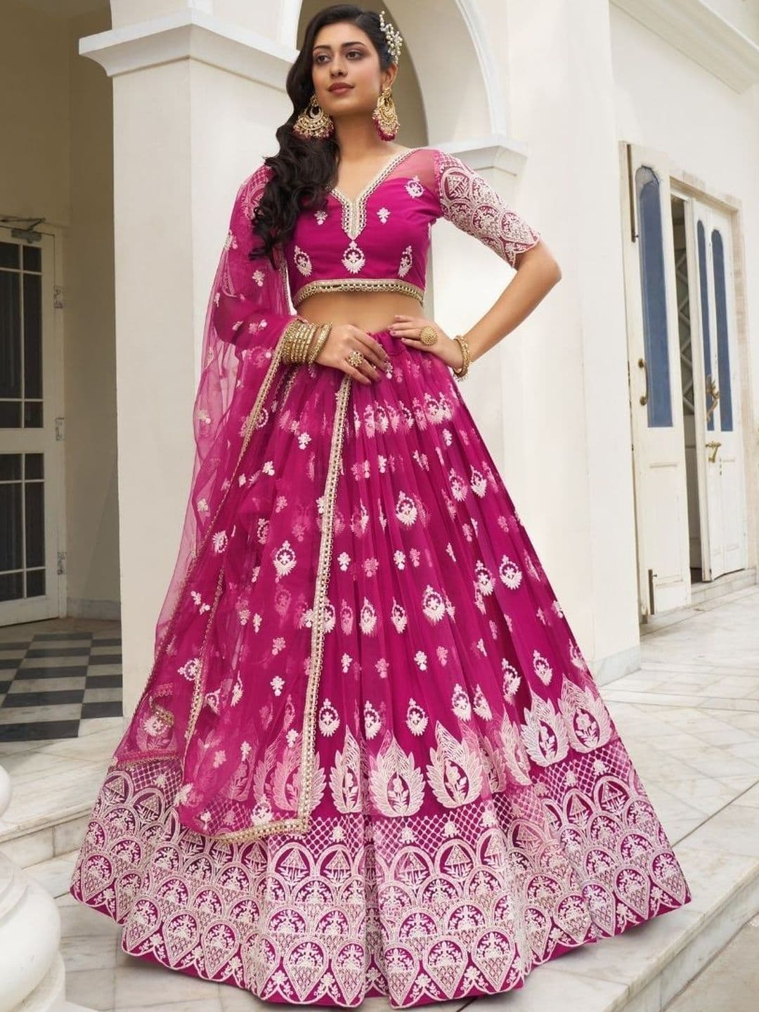 ODETTE Embroidered Dark Zari Lehenga Choli With Dupatta - view 1
