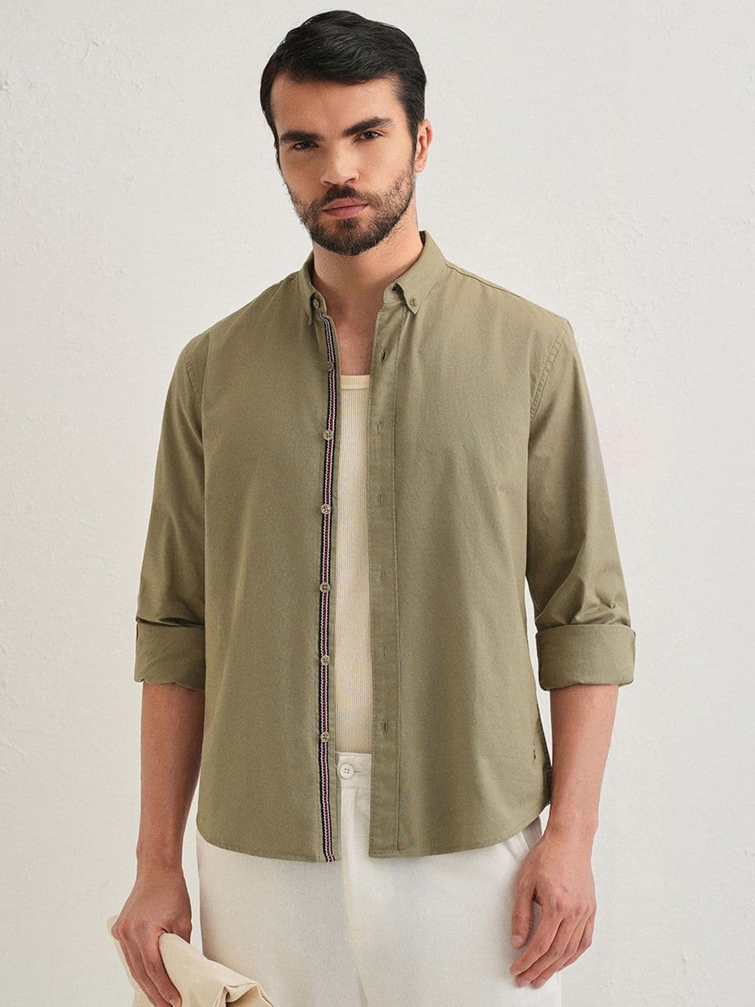 Banana Club Contrast Placket Cotton Long Sleeves Shirt - view 1