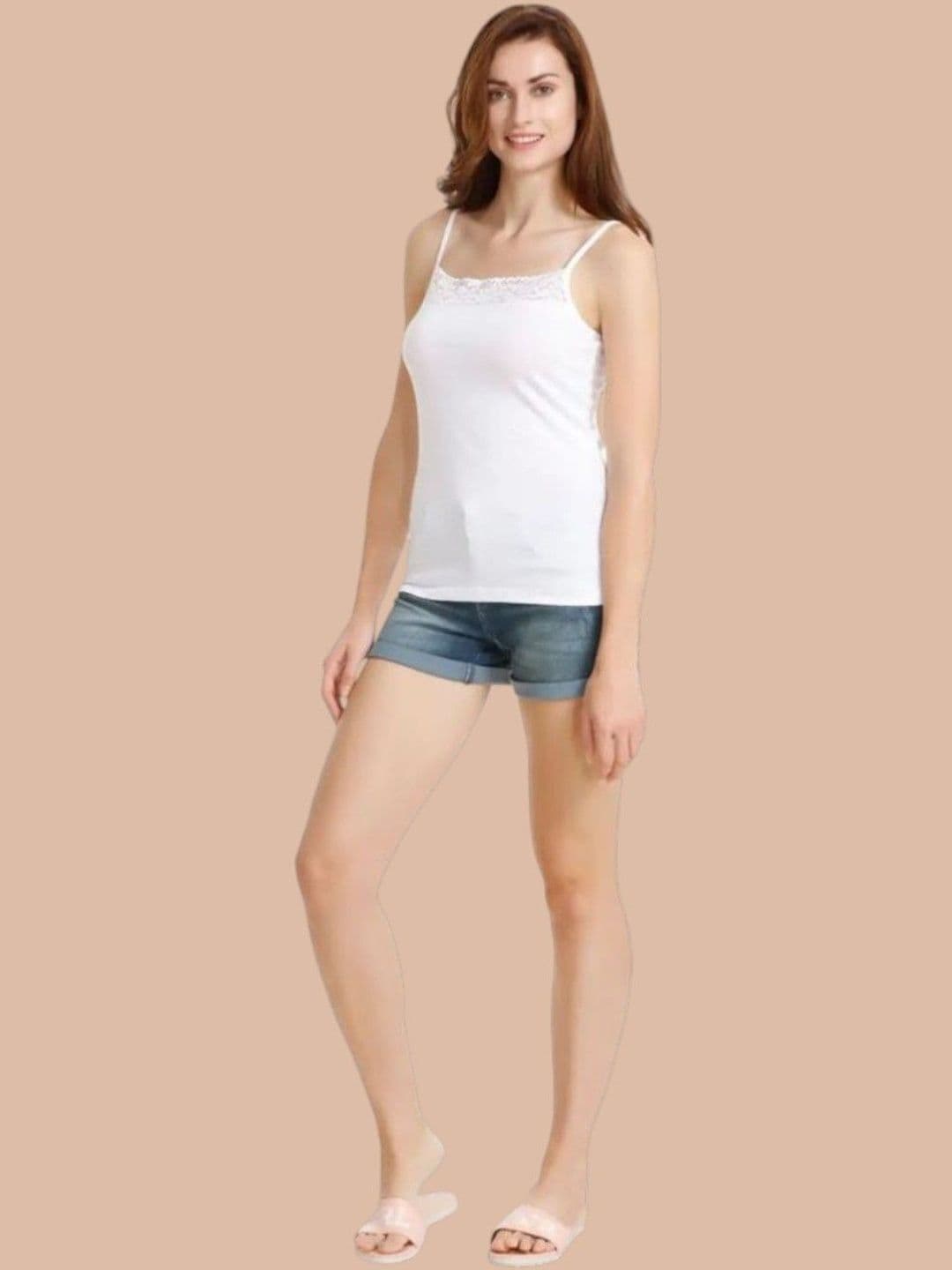 HERE&NOW Women Cotton Lace Camisole Non-Padded Spaghetti Strap with Adjustable Straps - view 1
