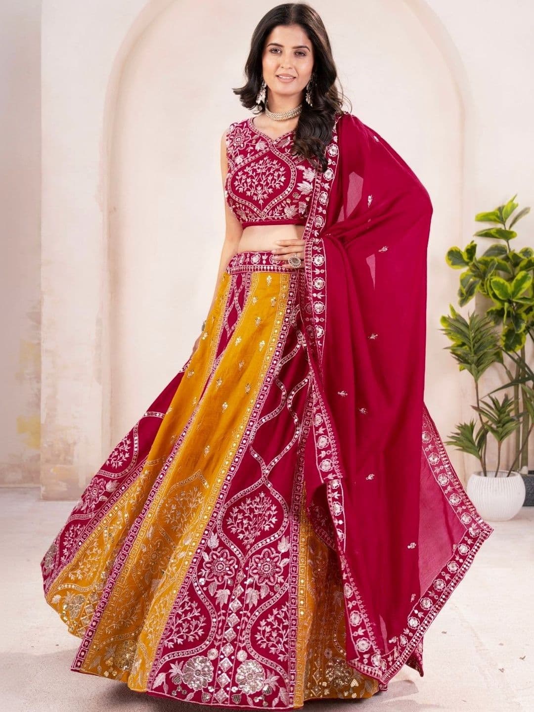 ODETTE Silk Blend Zardozi Lehenga Choli With Dupatta - view 1