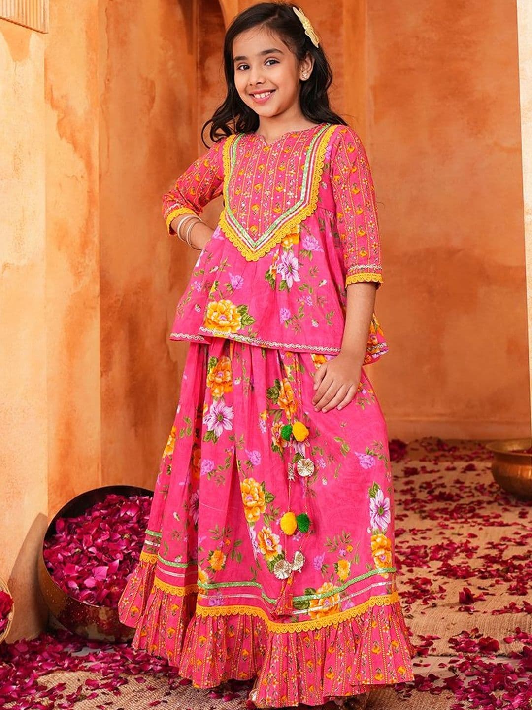 LIL PITAARA Girls Printed Thread Work Ready to Wear Lehenga & - view 1