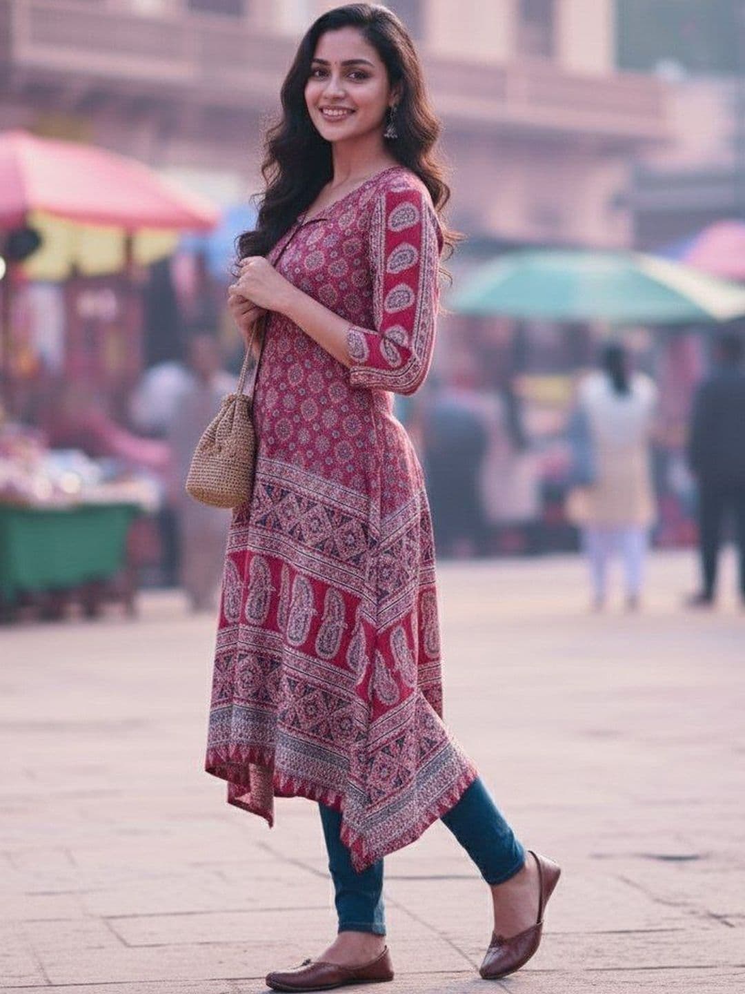 Maruti Tex Ethnic Motifs Printed V-Neck Kurti - view 1
