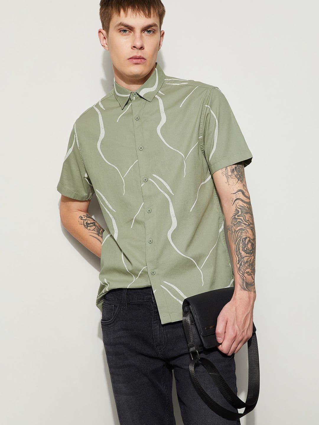 Fame Forever by Lifestyle Men Grey Printed Cotton Smart Fit Shirts - view 1