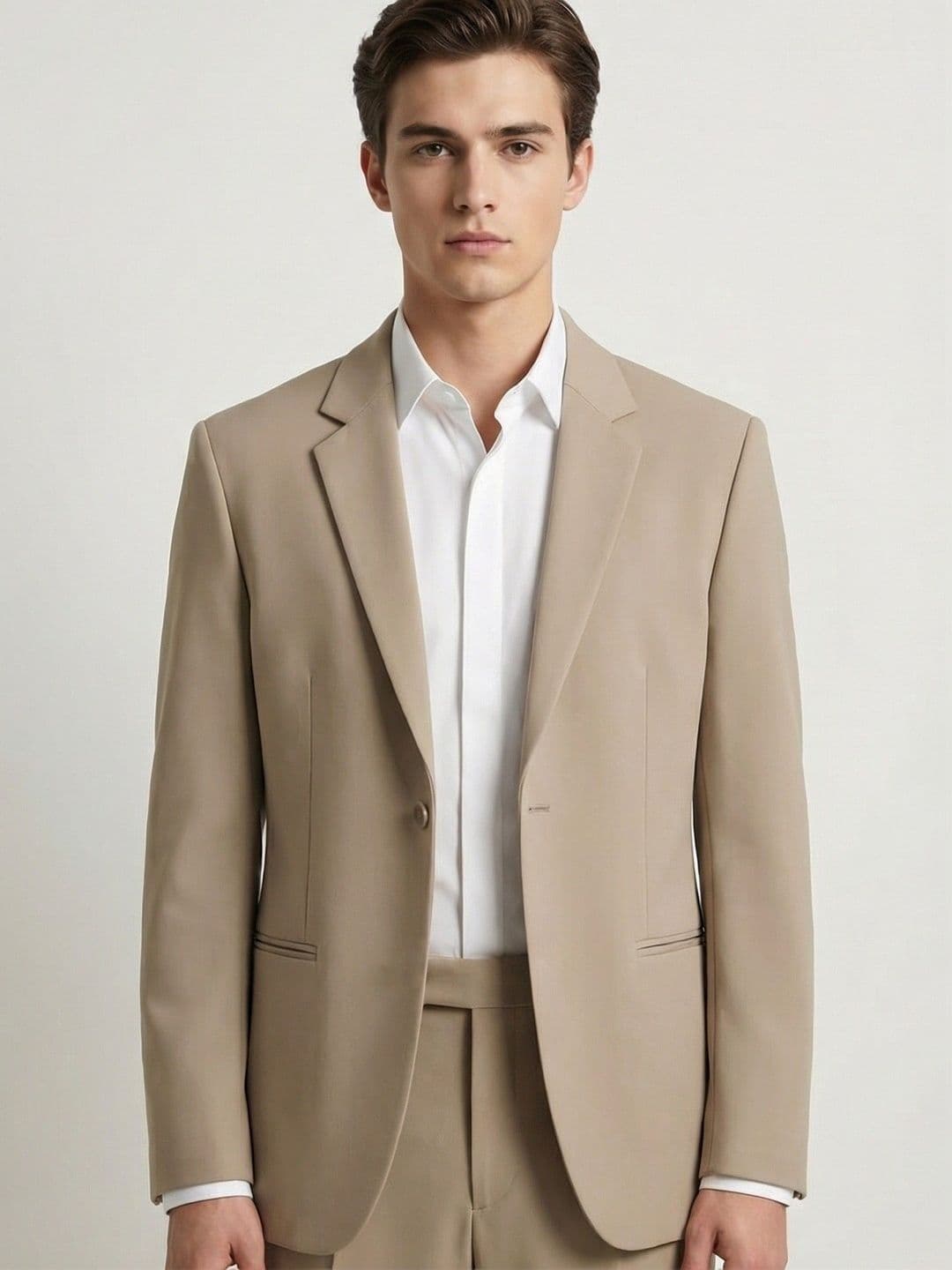 HE SPOKE Men Solid Formal 4-Way Stretch Satin Finish Blazer