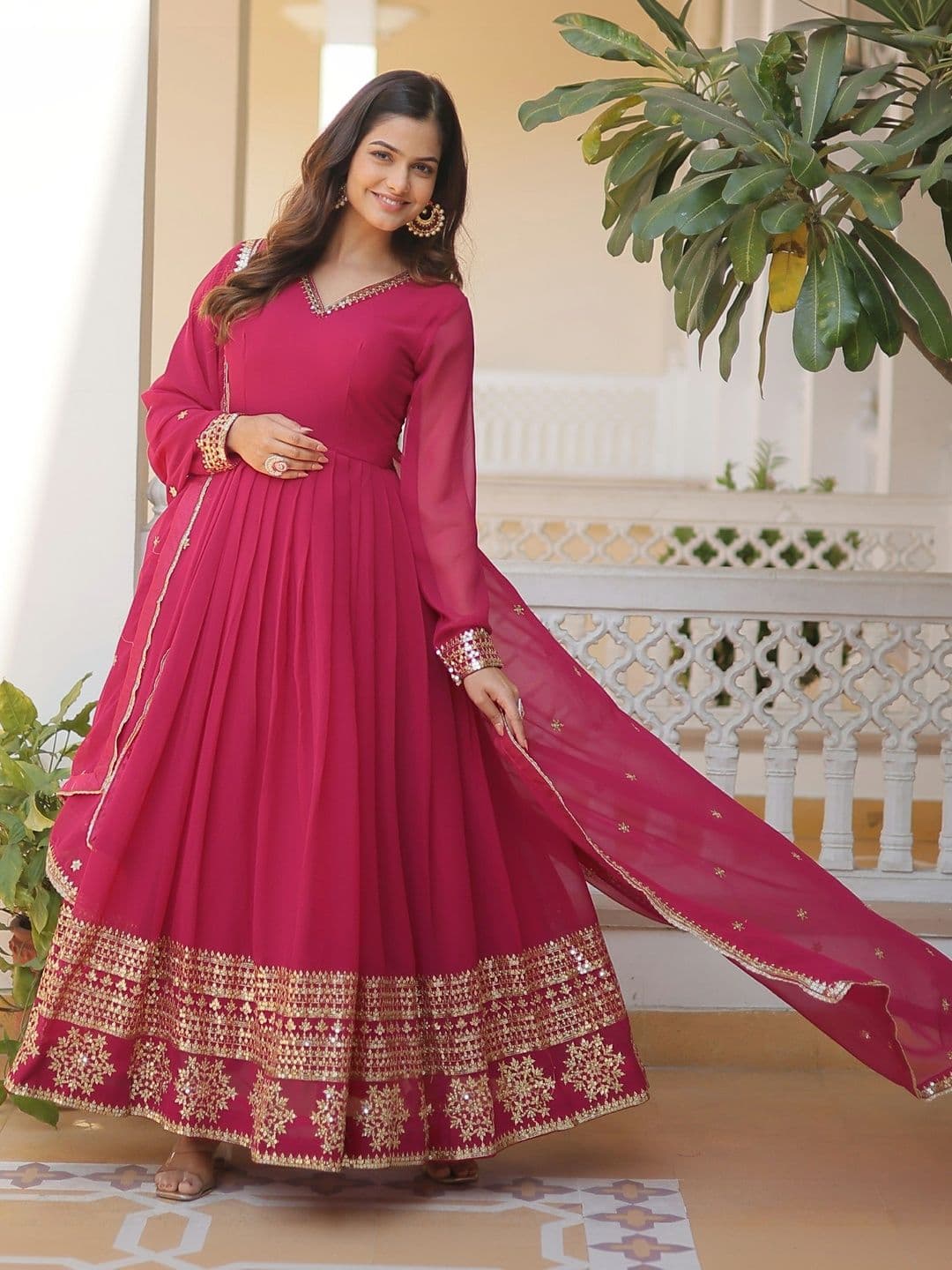 HERE&NOW Women Embroidered Kurta with Trouser and Dupatta - view 1