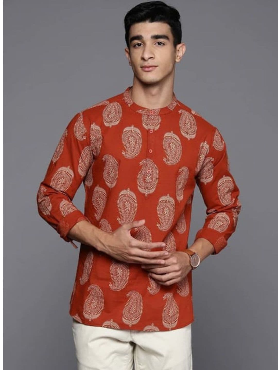 Deelmo Men Floral Printed Thread Work Kurta - view 1