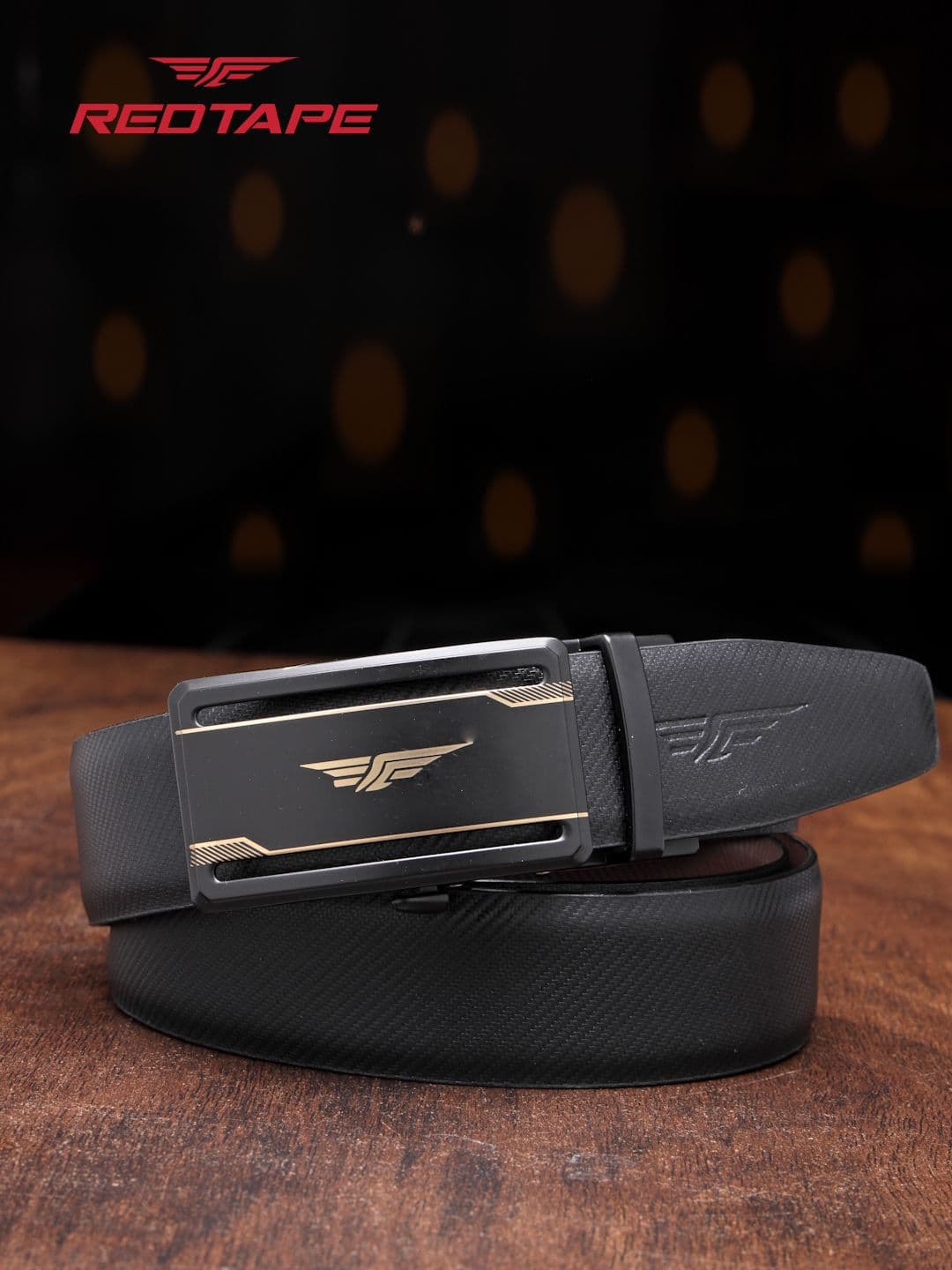 Red Tape Men Black & Brown Textured Reversible Autolock Belt