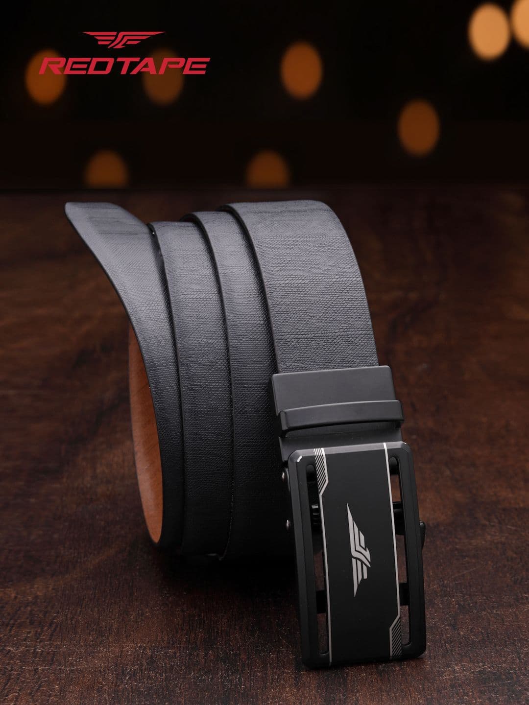 Red Tape Men Blue & Tan Textured Reversible Autolock Belt