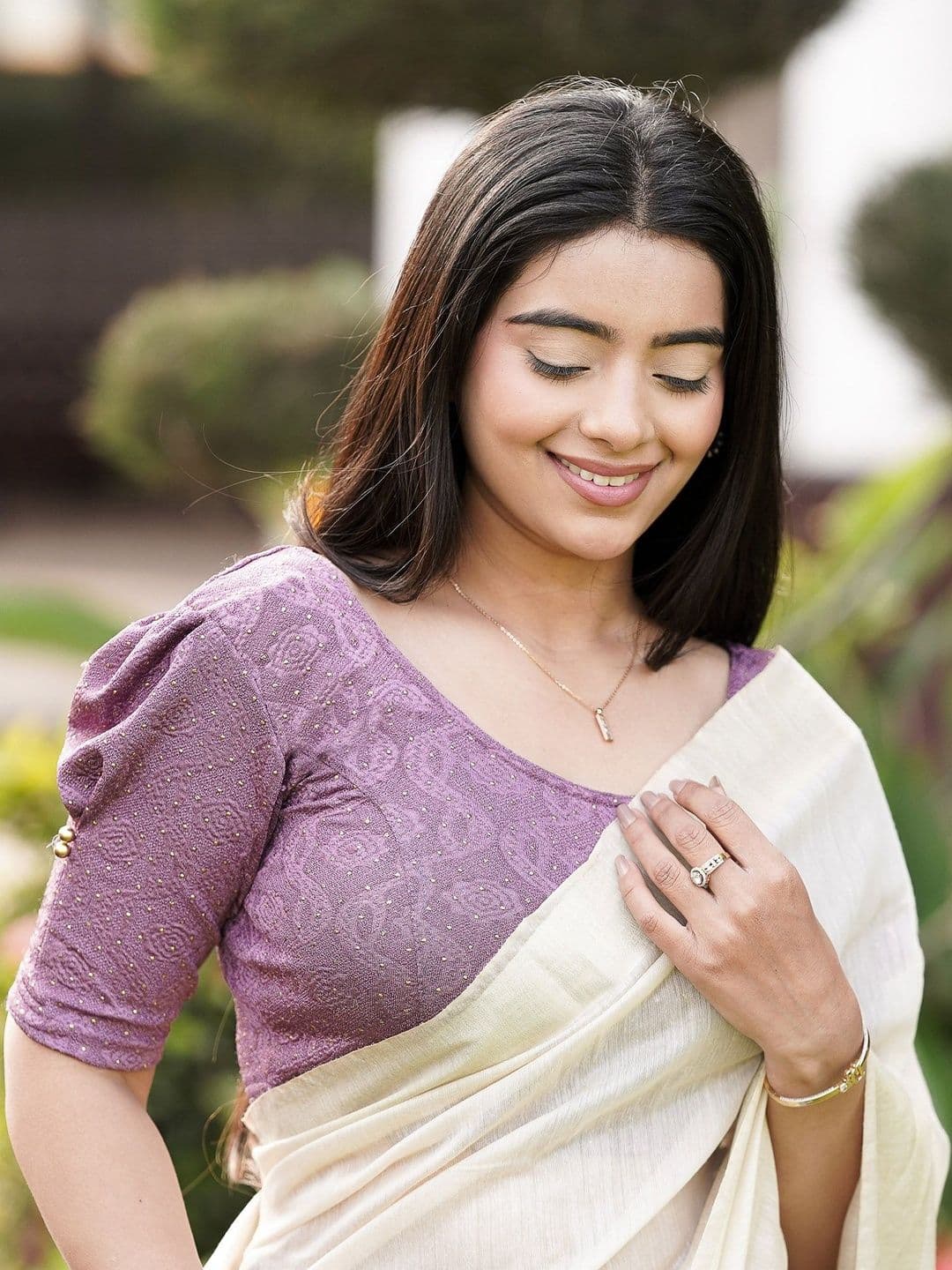 Bindigasm's Advi Jacquard Embellished Beads and Stones Saree Blouse - view 1