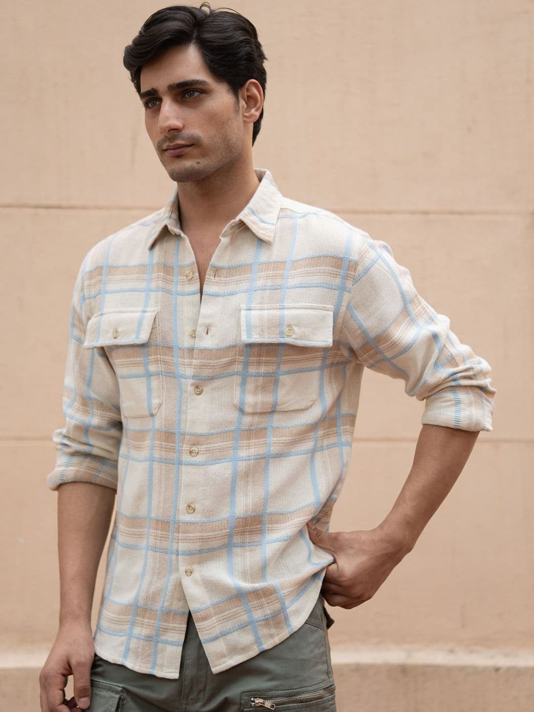 Powerlook Double Pocket Tartan Checks Cotton Long Sleeves Shirt - view 1