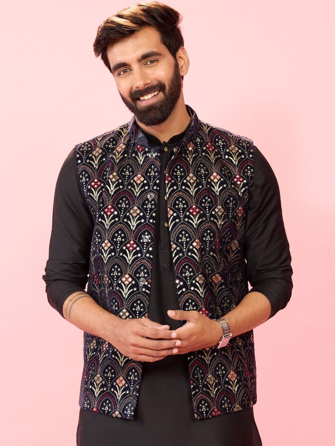 VASTRAMAY Embellished Mandarin Collar Nehru Jackets - view 1