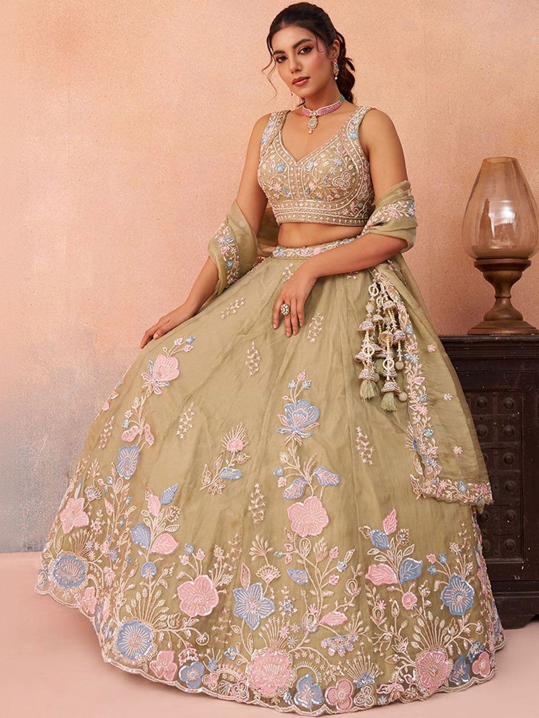 panchhi Embroidered Semi-Stitched Lehenga & Unstitched Blouse With Dupatta - view 1