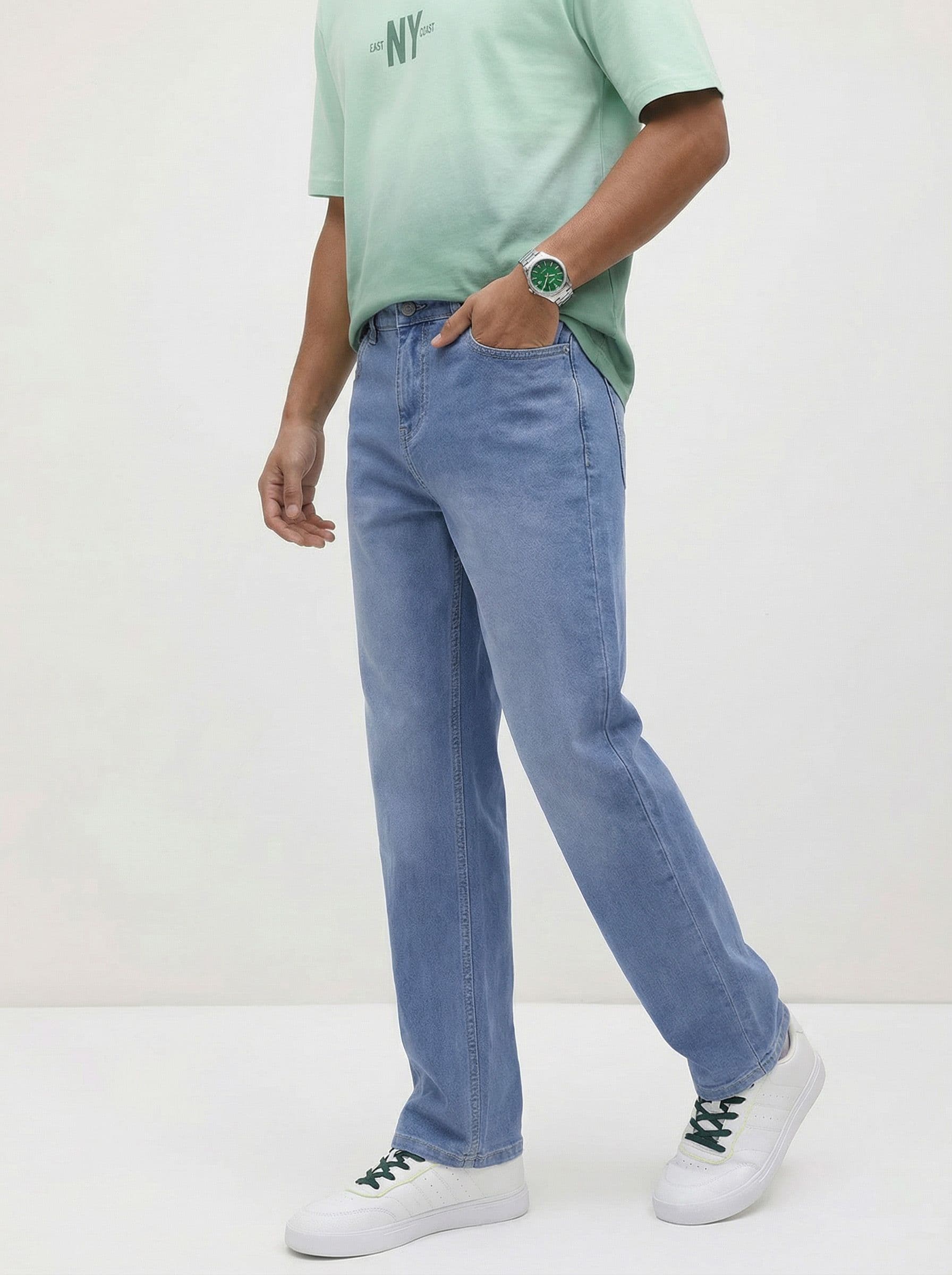 The Roadster Life Co. Men Relaxed Fit Mid-Rise Light Fade Stretchable Jeans - view 1