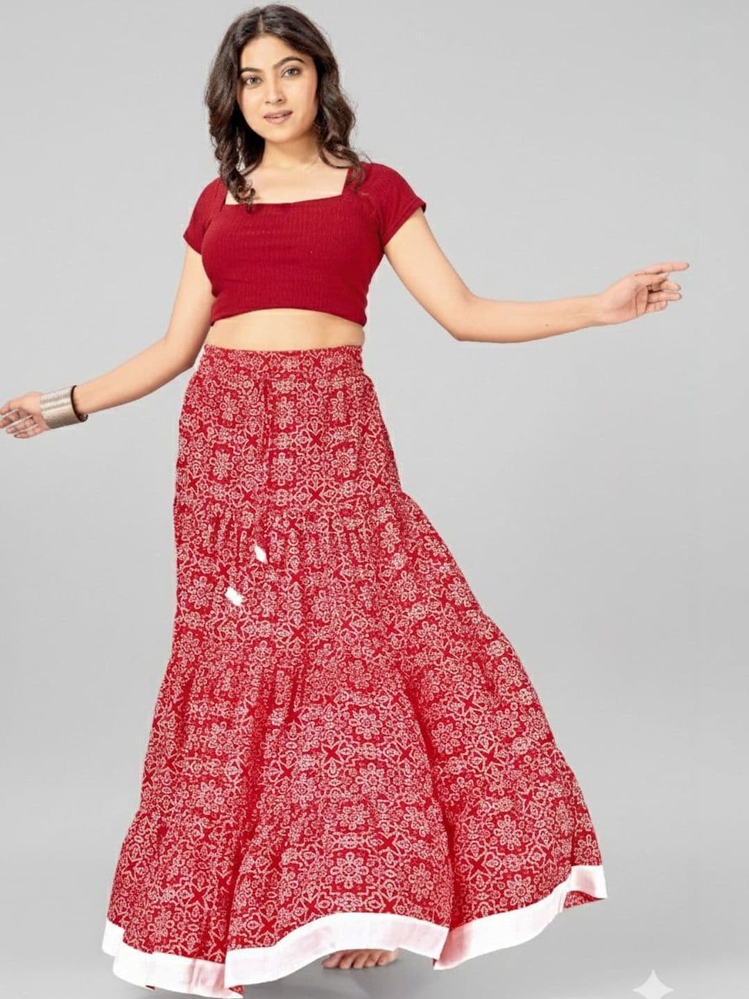DRESQUE STORE Women Cotton Cambric Floral Maxi Flared Skirt - view 1
