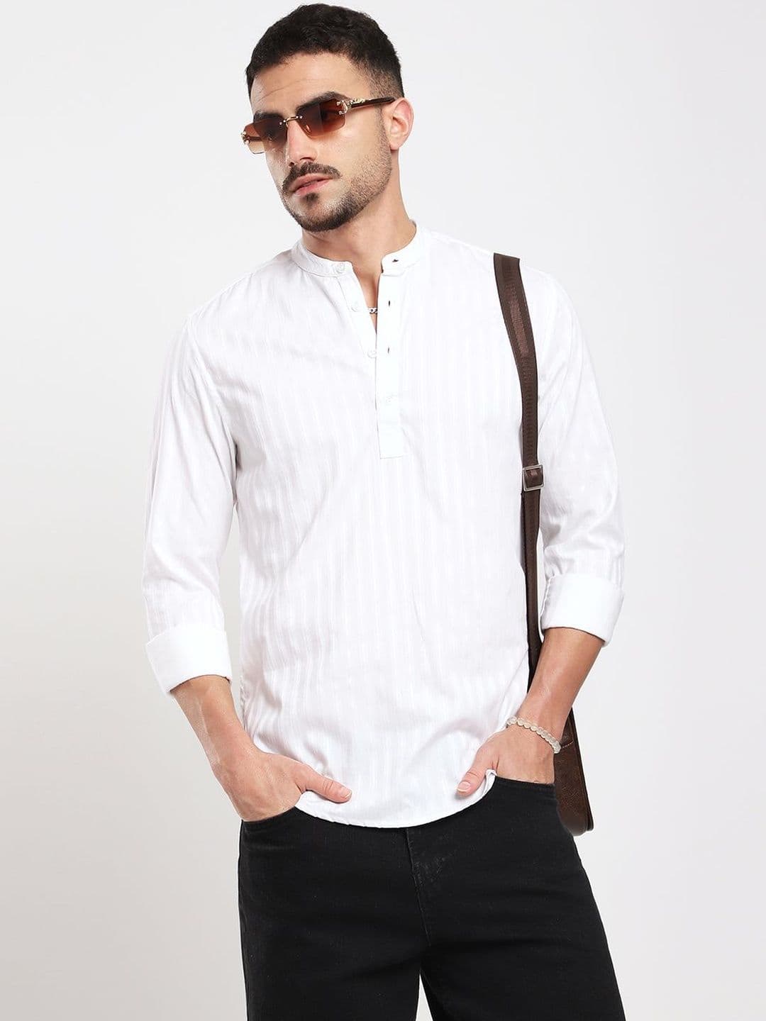 VASTRADO Luminous Pearl White Striped Kurta - view 1