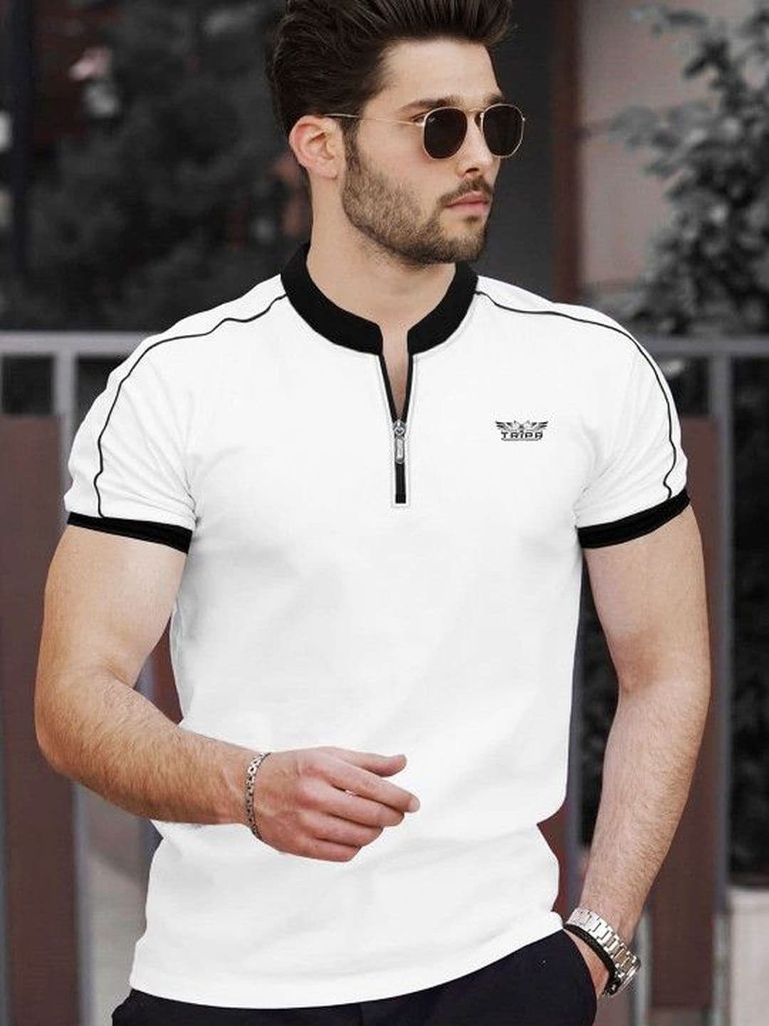 TRIPR Men Brand Logo Mandarin Collar Pockets T-shirt - view 1
