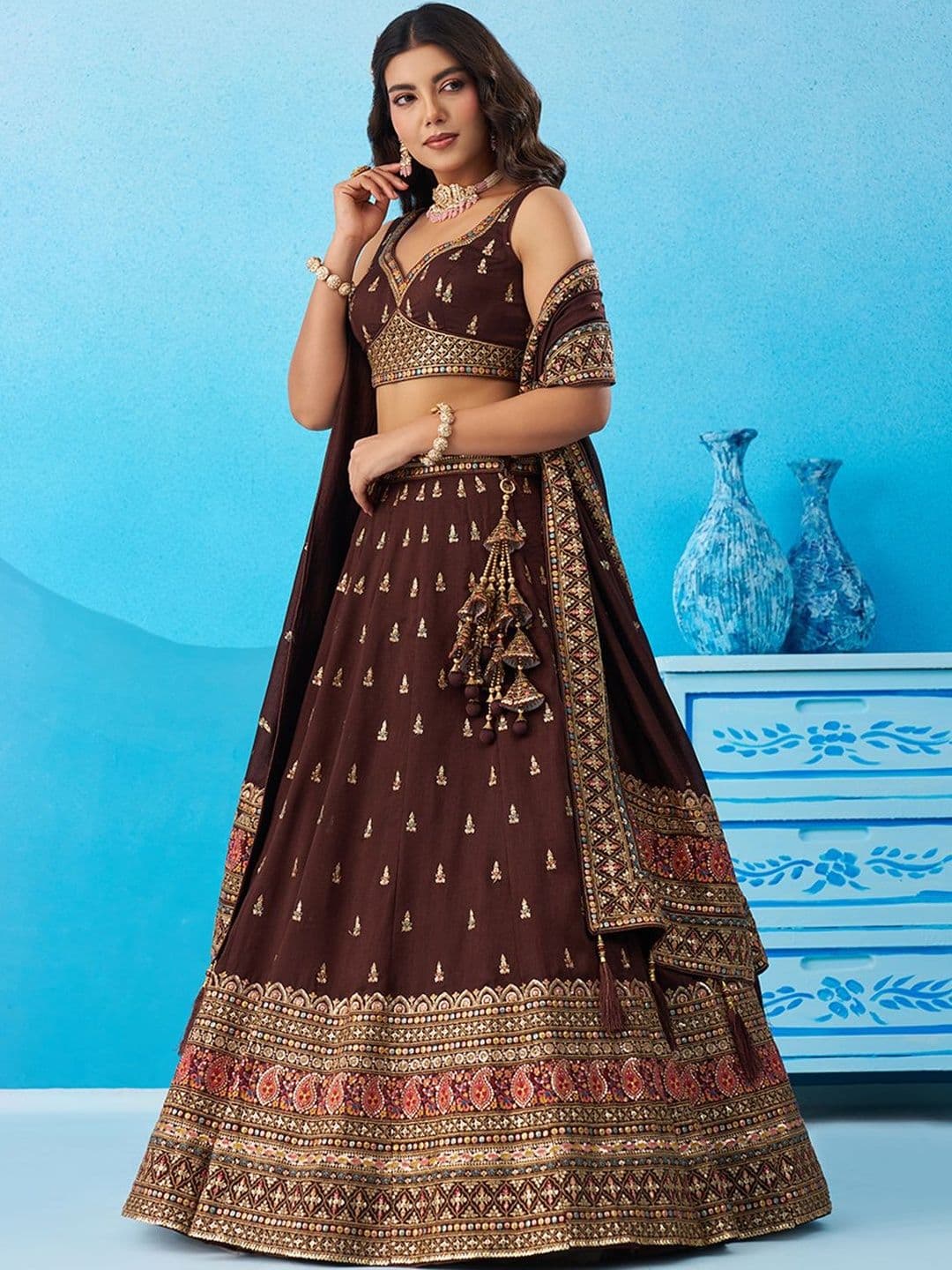 panchhi Sequinned Embroidered Silk Lehenga Choli With Dupatta - view 1