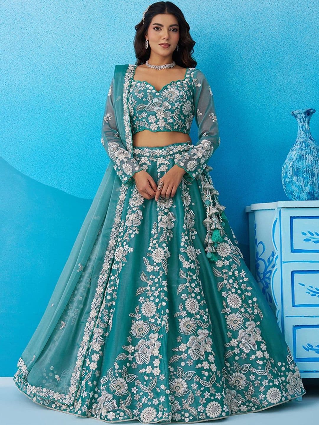 panchhi Sequinned Embroidered Organza Lehenga Choli With Dupatta - view 1